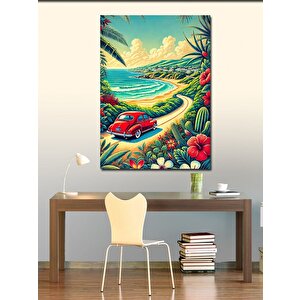 Kanvas Tablo Sahilde Kırmızı Araba 70x100 cm