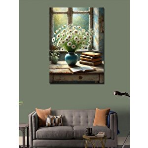 Kanvas Tablo Kitap Ve Papatya Köşesi 50x70 cm