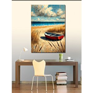 Kanvas Tablo Sahilde Küçük Kırmızı Kayık 70x100 cm