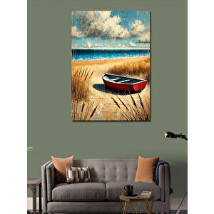 Kanvas Tablo Sahilde Küçük Kırmızı Kayık 70x100 cm
