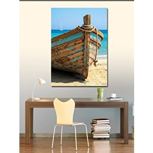 Kanvas Tablo Kumsalda Ahşap Kayık 100x140 cm