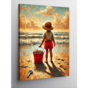 Kanvas Tablo Sahil Ve Çocuk Çizimi 50x70 cm