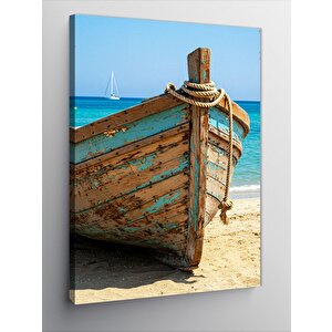 Kanvas Tablo Kumsalda Ahşap Kayık 70x100 cm