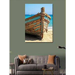 Kanvas Tablo Kumsalda Ahşap Kayık 70x100 cm