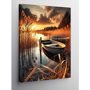 Kanvas Tablo Gün Batımında Gölet Ve Kayık 50x70 cm