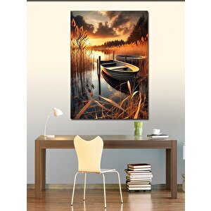 Kanvas Tablo Gün Batımında Gölet Ve Kayık 50x70 cm