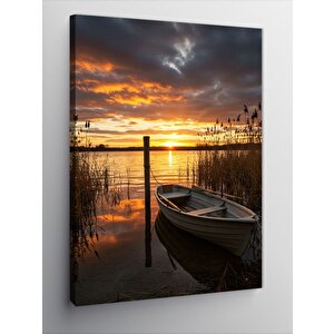 Kanvas Tablo Göl Manzarası Ve Kayık 70x100 cm