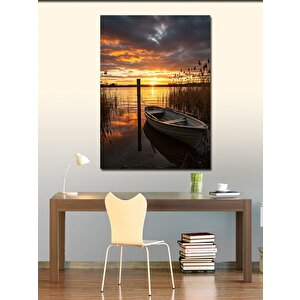 Kanvas Tablo Göl Manzarası Ve Kayık 70x100 cm