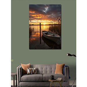 Kanvas Tablo Göl Manzarası Ve Kayık 70x100 cm