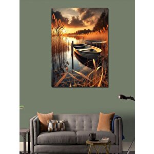 Kanvas Tablo Gün Batımında Gölet Ve Kayık 100x140 cm
