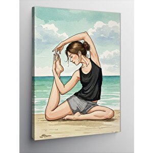 Kanvas Tablo Sahilde Yoga Yapan Kadın 70x100 cm