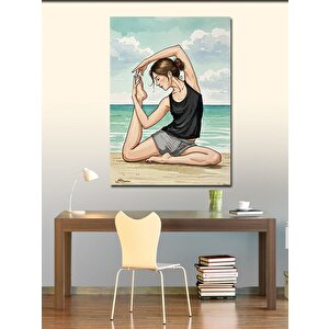 Kanvas Tablo Sahilde Yoga Yapan Kadın 70x100 cm
