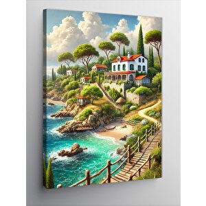 Kanvas Tablo Sahil Evi Ve Doğa Manzarası 100x140 cm