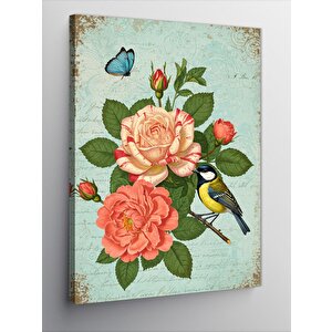 Kanvas Tablo Gül Ve Minik Kuş 100x140 cm