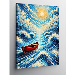Kanvas Tablo Dalgalar Ve Kırmızı Kayık 100x140 cm
