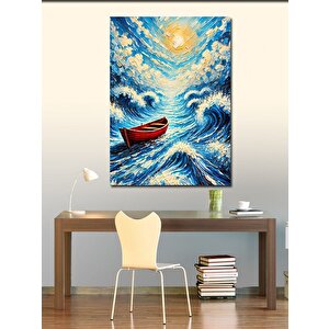 Kanvas Tablo Dalgalar Ve Kırmızı Kayık 100x140 cm