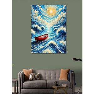 Kanvas Tablo Dalgalar Ve Kırmızı Kayık 100x140 cm