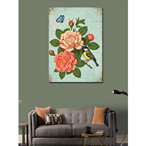 Kanvas Tablo Gül Ve Minik Kuş 70x100 cm