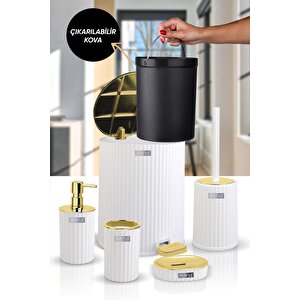 Coliseum Beyaz Gold İç Kovalı Pedallı 5'li Banyo Seti