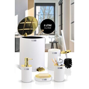 Okyanus Home Coliseum Beyaz Gold İç Kovalı Pedallı 5'li Banyo Seti