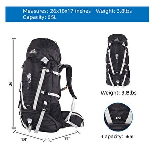Quickup Hiking Sırt Çantası 65 Litre-Si̇yah