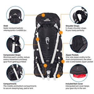 Quickup Hiking Sırt Çantası 65 Litre-Si̇yah