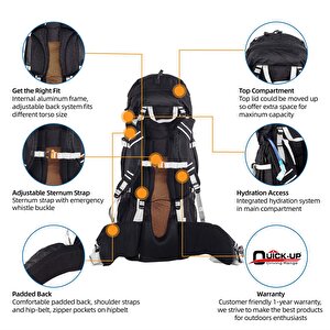 Quickup Hiking Sırt Çantası 65 Litre-Si̇yah