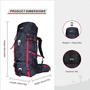 Quickup Hiking Sırt Çantası 65 Litre-Si̇yah
