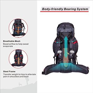 Quickup Hiking Sırt Çantası 65 Litre-Si̇yah