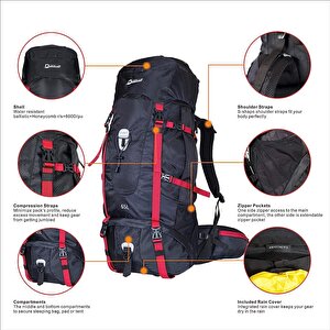 Quickup Hiking Sırt Çantası 65 Litre-Si̇yah
