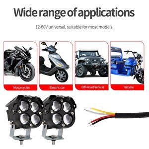Space Offroad Sis Lambası 7.8 X 7.8 X 7.1cm Kırmızı Gündüz Ledli Çakarsız 12-60v Set/  Lass366-1