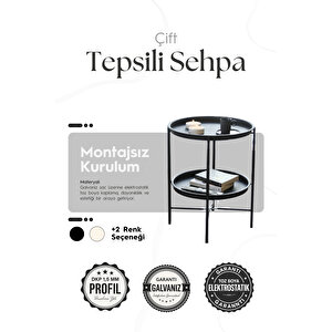 Katlanır Çift Tepsili Sehpa - Siyah
