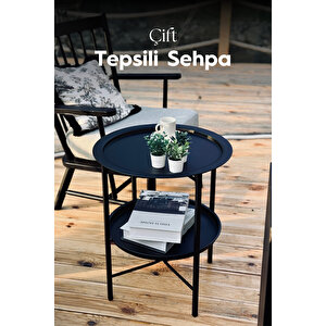 Katlanır Çift Tepsili Sehpa - Siyah