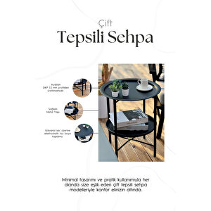 Katlanır Çift Tepsili Sehpa - Siyah