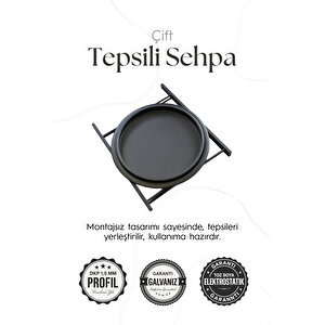 Katlanır Çift Tepsili Sehpa - Siyah
