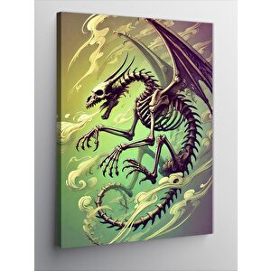 Kanvas Tablo Yeşil Arkplanda Ejderha İskeleti 50x70 cm