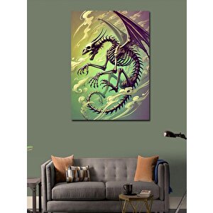 Kanvas Tablo Yeşil Arkplanda Ejderha İskeleti 70x100 cm
