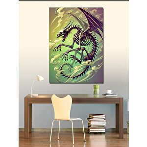 Kanvas Tablo Yeşil Arkplanda Ejderha İskeleti 100x140 cm