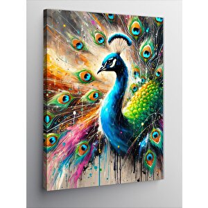 Kanvas Tablo Renkli Tavuskuşu Çizimi 100x140 cm