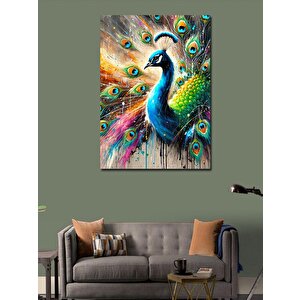 Kanvas Tablo Renkli Tavuskuşu Çizimi 100x140 cm