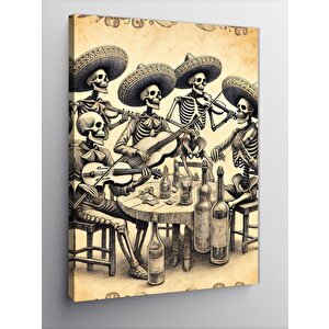 Kanvas Tablo İskelet Mariachi Grubu 100x140 cm