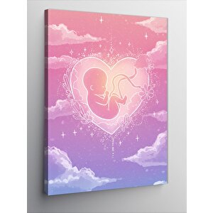 Kanvas Tablo Pembe Aşk Ve Bebek Çizimi 100x140 cm