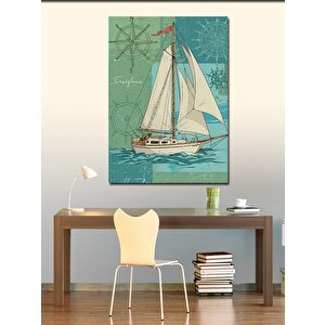 Kanvas Tablo Mavi Haritada Yelkenli 100x140 cm