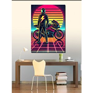 Kanvas Tablo Neon Motorcu 50x70 cm