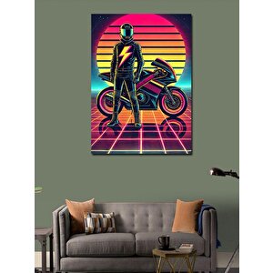 Kanvas Tablo Neon Motorcu 50x70 cm