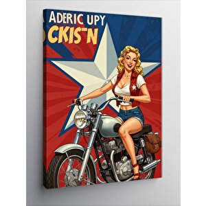 Kanvas Tablo Retro Motorcu Kadın Ve Enerji 50x70 cm