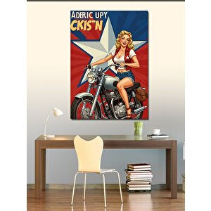 Kanvas Tablo Retro Motorcu Kadın Ve Enerji 50x70 cm
