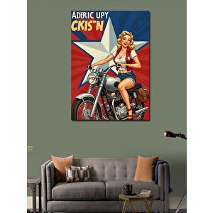 Kanvas Tablo Retro Motorcu Kadın Ve Enerji 50x70 cm