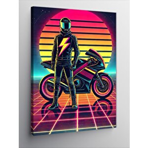 Kanvas Tablo Neon Motorcu 70x100 cm