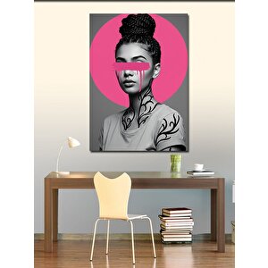 Kanvas Tablo Çarpıcı Pembe Fon Ve Kadın 70x100 cm
